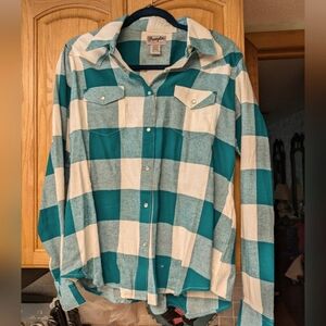 Wrangler EUC Teal & Cream Pearl Snap LS sz XL